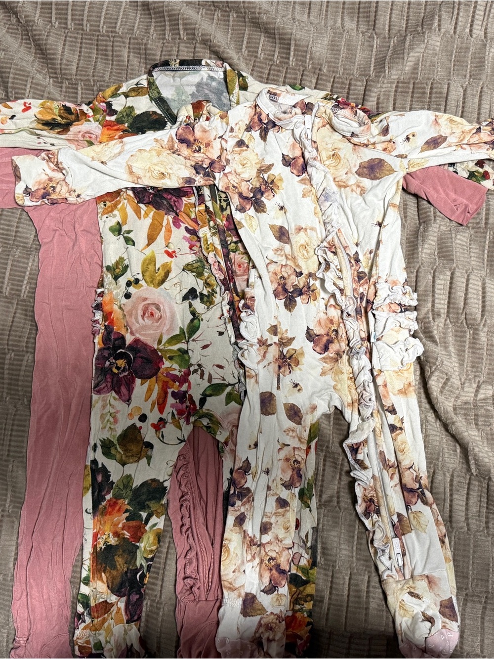 Posh Peanut Sleepers Floral & Pink Cotton Footed One-Piece Set